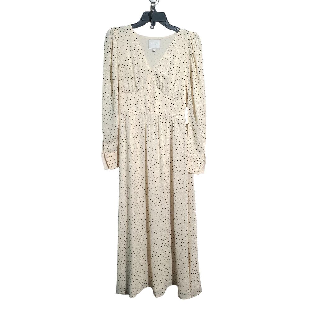 Reformation Liara Dress Cream Black Polka Dot Maxi Size 0